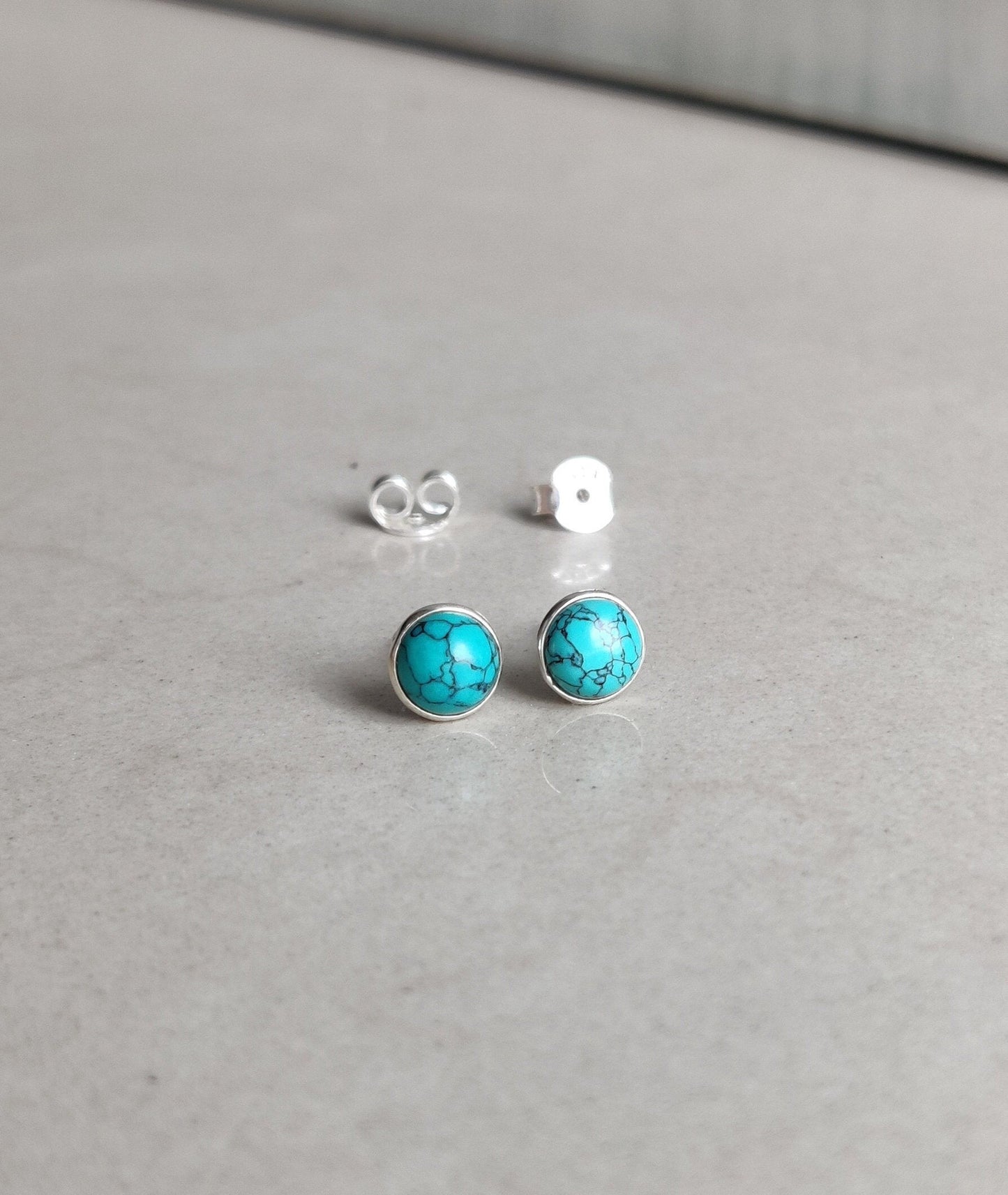 Tiny Turquoise Stud Earrings, 925 Sterling Silver Studs, Small Silver Post Earrings, Tiny Stone Stud Earrings, Natural Gemstone Studs