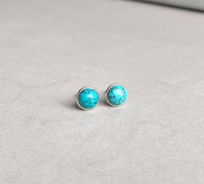 Tiny Turquoise Stud Earrings, 925 Sterling Silver Studs, Small Silver Post Earrings, Tiny Stone Stud Earrings, Natural Gemstone Studs