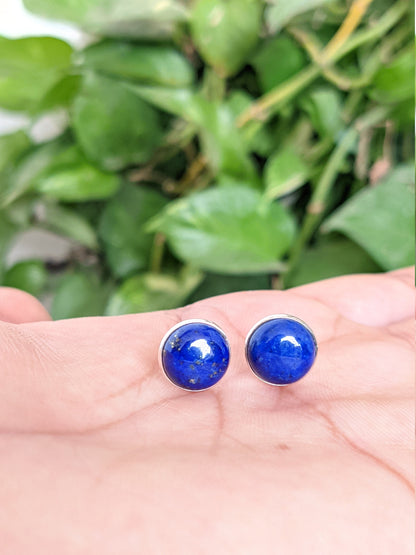 Natural Lapis Lazuli Stud Earrings, 925 Sterling Silver Studs, Blue Lapis Earrings, Gemstone Studs, 10 mm Studs, Birthstone Jewelry for Her