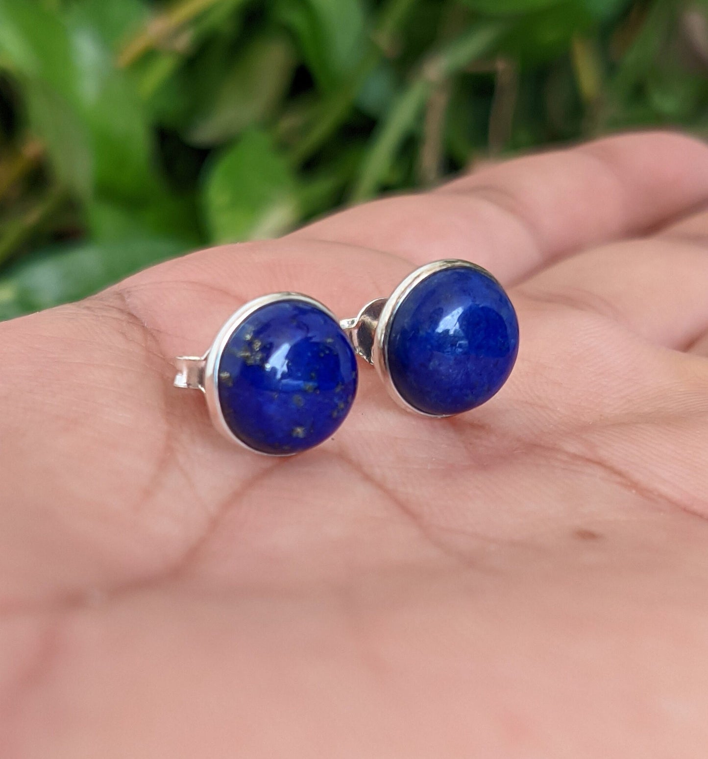 Natural Lapis Lazuli Stud Earrings, 925 Sterling Silver Studs, Blue Lapis Earrings, Gemstone Studs, 10 mm Studs, Birthstone Jewelry for Her