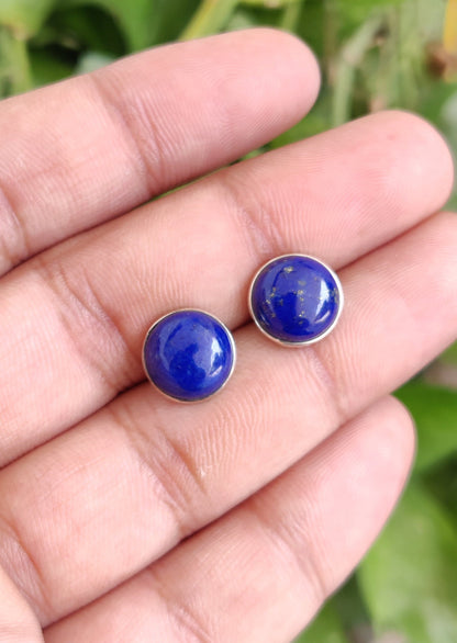 Natural Lapis Lazuli Stud Earrings, 925 Sterling Silver Studs, Blue Lapis Earrings, Gemstone Studs, 10 mm Studs, Birthstone Jewelry for Her