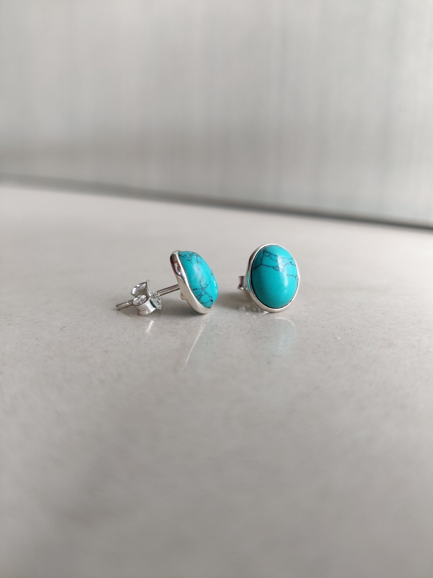 Natural Turquoise Stud Earrings, 925 Sterling Silver Studs, Turquoise Post Earrings, Tibetan Turquoise Jewelry, Gemstone Studs for Her