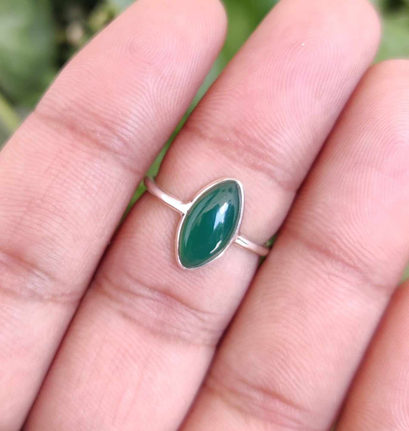 Natural Green Onyx Ring, 925 Sterling Silver Ring, Dainty Stone Ring, Green Gemstone Ring, December Birthstone Ring, Marquise Ring for Her