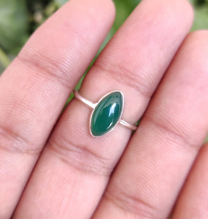 Natural Green Onyx Ring, 925 Sterling Silver Ring, Dainty Stone Ring, Green Gemstone Ring, December Birthstone Ring, Marquise Ring for Her