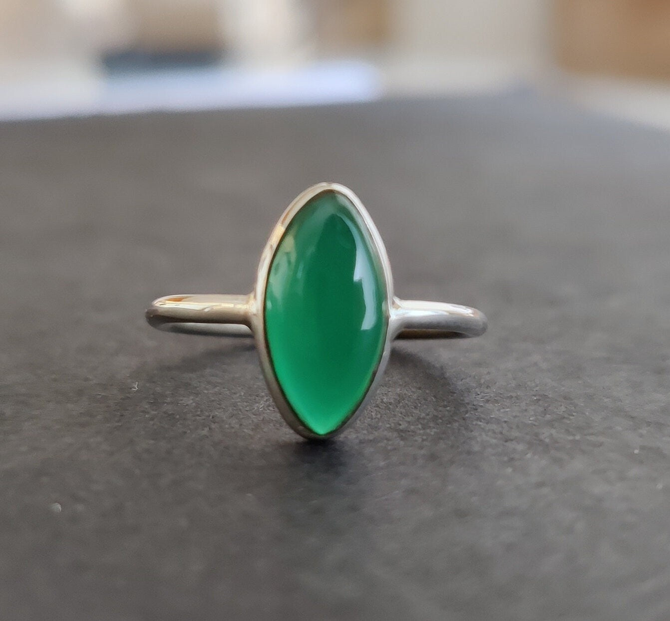 Natural Green Onyx Ring, 925 Sterling Silver Ring, Dainty Stone Ring, Green Gemstone Ring, December Birthstone Ring, Marquise Ring for Her