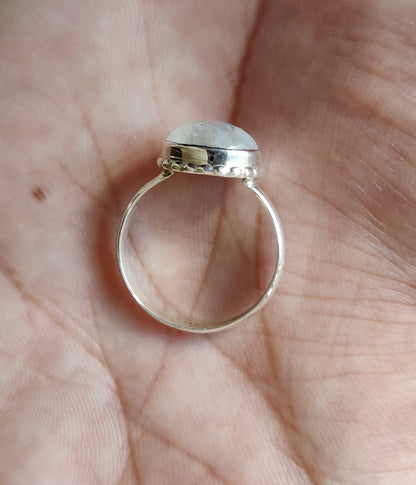 Rainbow Moonstone Ring, 925 Sterling Silver Ring, Birthstone Gemstone Ring, Blue Flash Moonstone Ring, Simple Boho Ring, Ring for Women