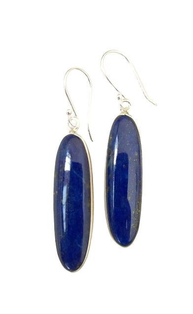 Lapis Lazuli Earrings, Dark Blue Oval Teardrop Shape Earrings, 925 Sterling Silver Jewelry, Natural Stone, Blue Gemstone, Drop Dangle