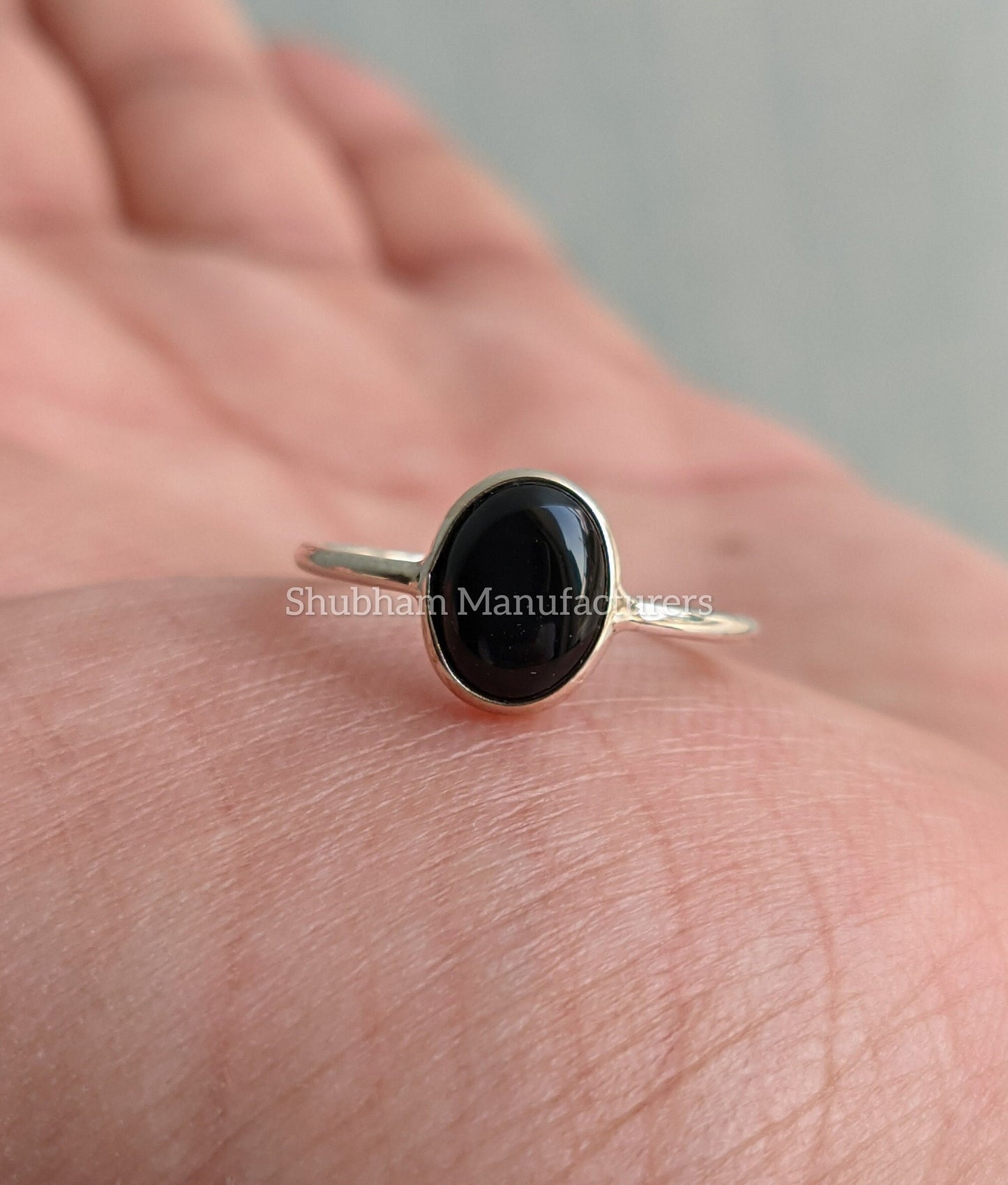 Natural Black Onyx Ring, 925 Sterling Silver Ring, Black Stone, Cabochon Gemstone Stacking Ring, Dainty Silver Ring, Women's Minimalist Ring