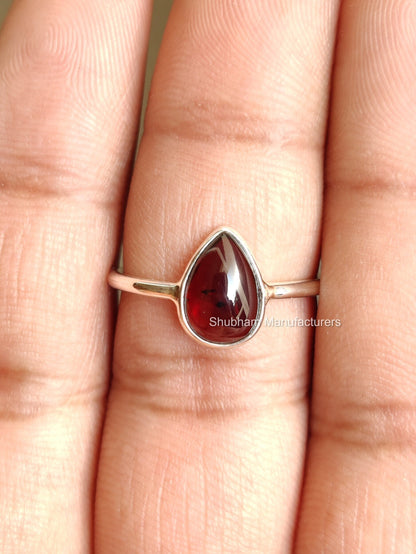 Garnet Ring, 925 Sterling Silver Ring, January Birthstone Ring, Natural Stone Ring, Handmade Gift for Women,  Pear Shaped Ring,Everyday Ring