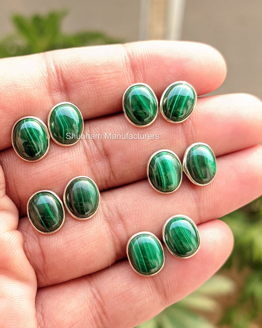 Malachite Stud Earrings, 925 Sterling Silver Studs, Silver Post Earrings, Green Gemstone Studs, Natural Stone Studs, Studs for Women/Girls