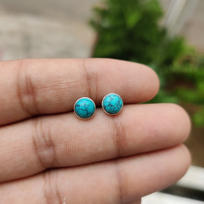 Tiny Turquoise Stud Earrings, 925 Sterling Silver Studs, Small Silver Post Earrings, Tiny Stone Stud Earrings, Natural Gemstone Studs