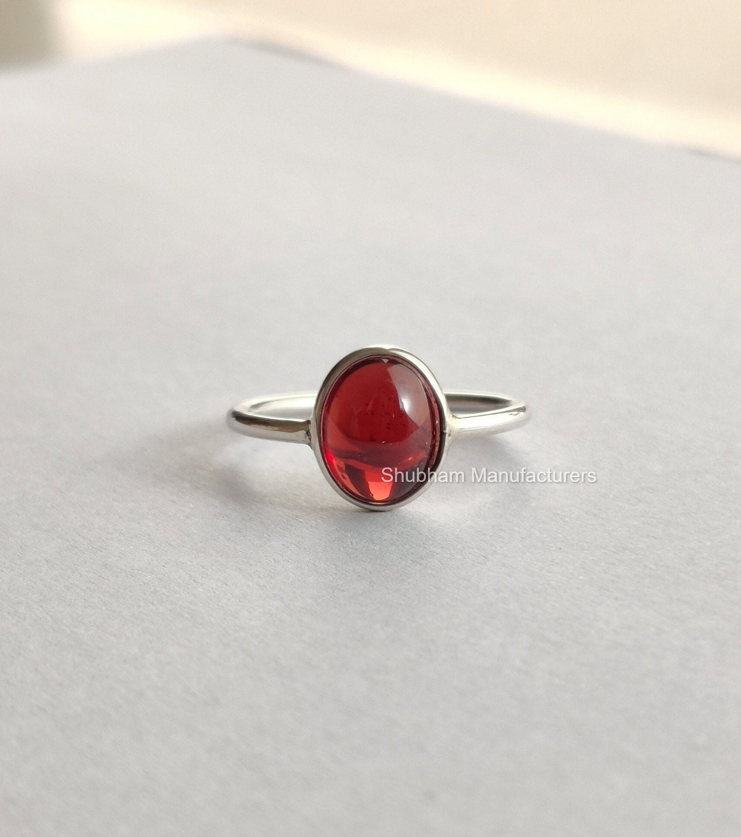 Natural Garnet Ring, 925 Sterling Silver Ring, Cabochon Gemstone Ring, January Birthstone, Red Stone Ring, Handmade Gift for Her,Simple Ring