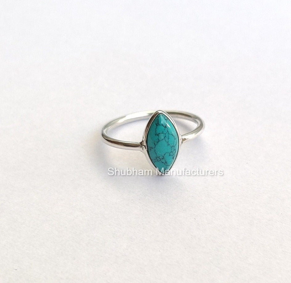 Turquoise Ring, 925 Sterling Silver Ring, Silver Turquoise Jewelry, Gemstone Ring, Simple Everyday Ring for Women, Handmade Marquise Ring