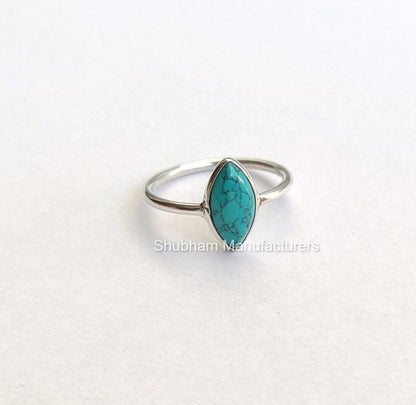 Turquoise Ring, 925 Sterling Silver Ring, Silver Turquoise Jewelry, Gemstone Ring, Simple Everyday Ring for Women, Handmade Marquise Ring