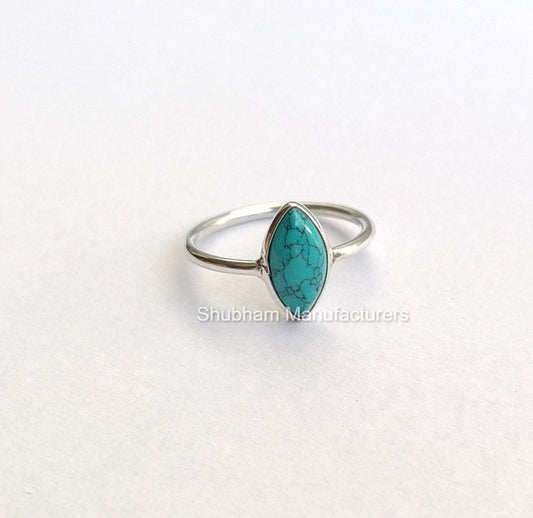 Turquoise Ring, 925 Sterling Silver Ring, Silver Turquoise Jewelry, Gemstone Ring, Simple Everyday Ring for Women, Handmade Marquise Ring