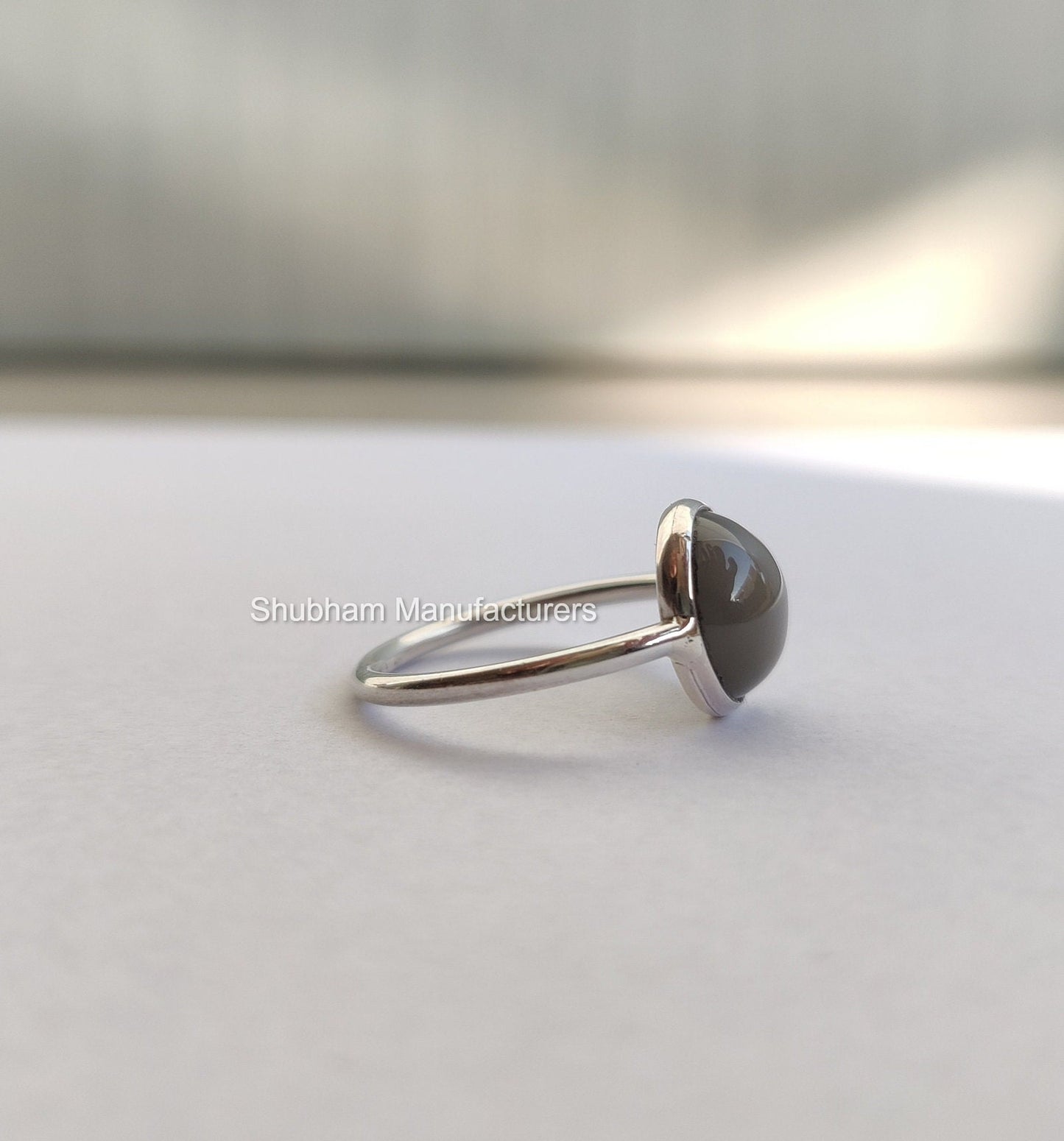 Gray Moonstone Ring, 925 Sterling Silver, Natural Gemstone Ring, Gray Stone Ring, Simple Band Ring, Moonstone Silver Ring, Handmade Ring