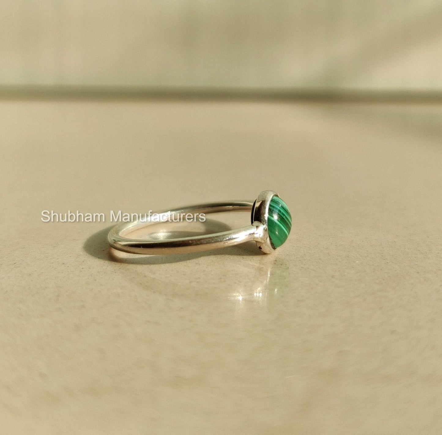 Natural Malachite Ring, 925 Sterling Silver Ring, Minimalist Gemstone Ring, Tiny Stone Silver Ring, Simple Ring for Her, Thin Band Ring
