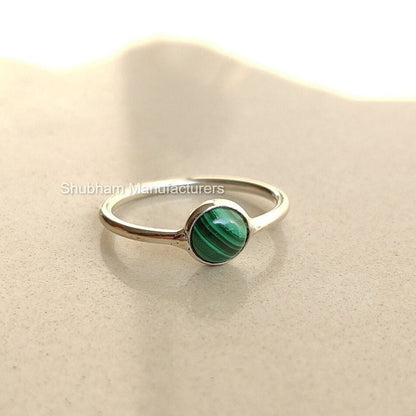 Natural Malachite Ring, 925 Sterling Silver Ring, Minimalist Gemstone Ring, Tiny Stone Silver Ring, Simple Ring for Her, Thin Band Ring