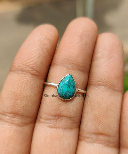 Pear Turquoise Ring , 925 Sterling Silver Ring, Natural Stone, Handmade Gift for Her, Gemstone Ring, Stacking Women Ring, Birthstone Jewelry