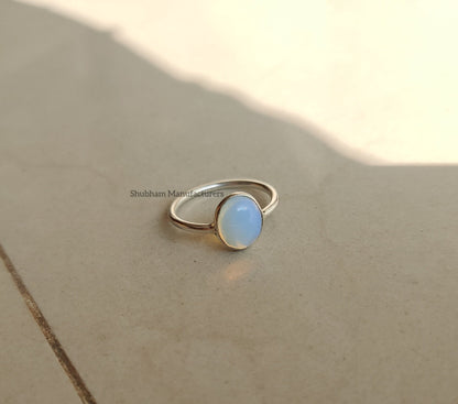 Opalite Ring, 925 Sterling Silver Ring, Milky Opalite Jewelry, White Stone Ring, Silver Gemstone Ring, Handmade Gift for Her, Women's Ring