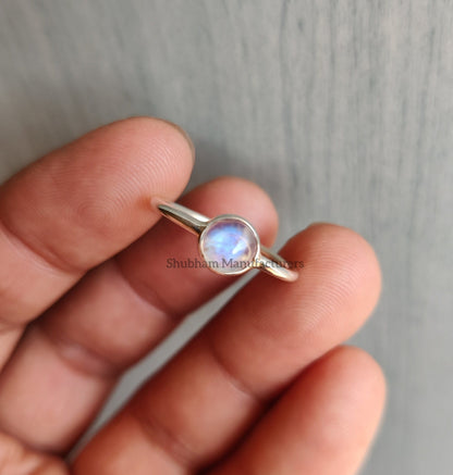Rainbow Moonstone Ring, 925 Sterling Silver Ring, Tiny Moonstone Minimalist Ring, Dainty Gemstone Ring, Birthstone Ring, Simple Ring for Her