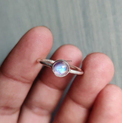 Rainbow Moonstone Ring, 925 Sterling Silver Ring, Tiny Moonstone Minimalist Ring, Dainty Gemstone Ring, Birthstone Ring, Simple Ring for Her