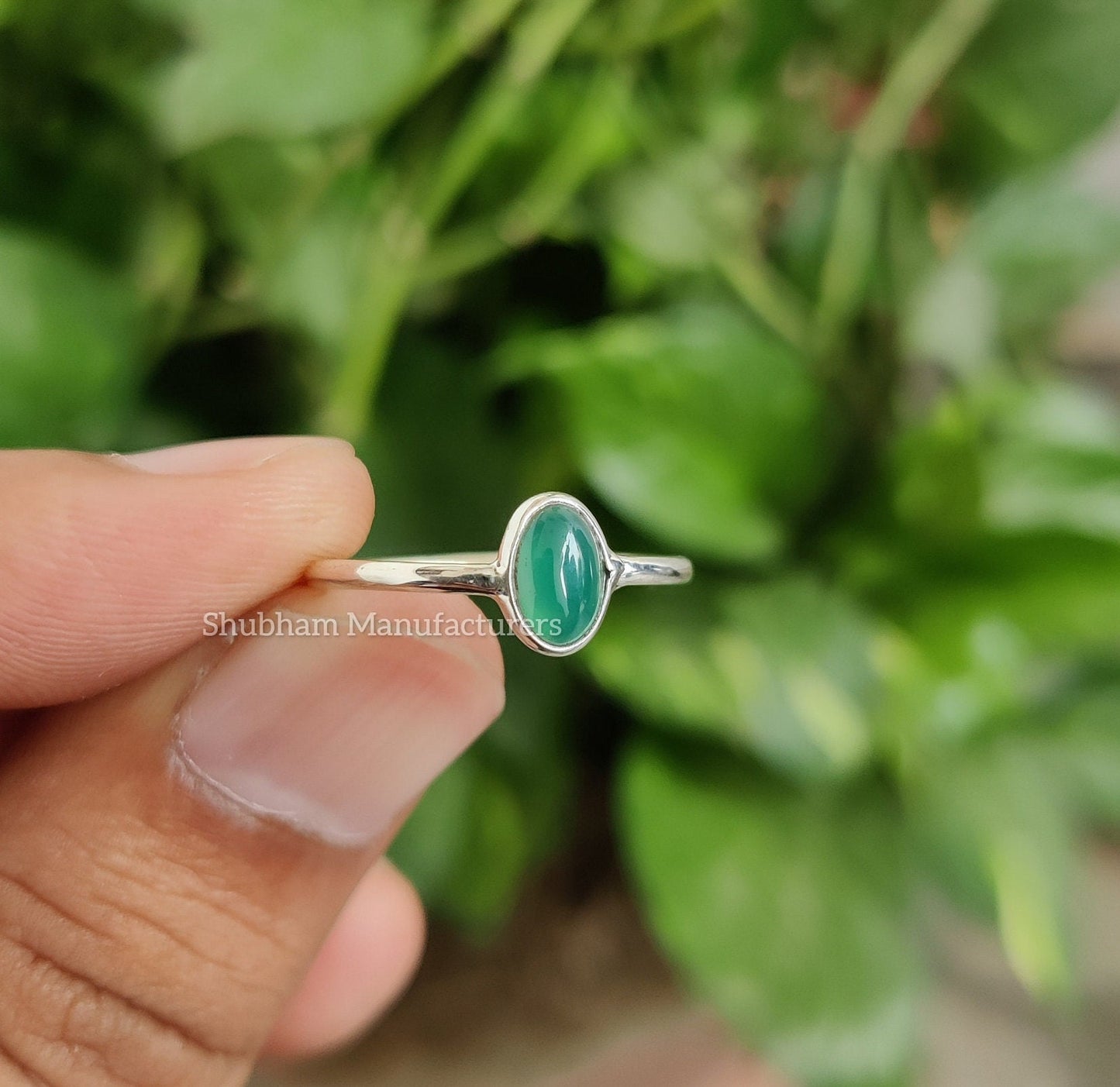 Natural Green Onyx Ring, 925 Sterling Silver Ring, Green Stone, Cabochon Gemstone, Dainty Silver Ring, Minimalist Ring, Tiny Onyx Ring