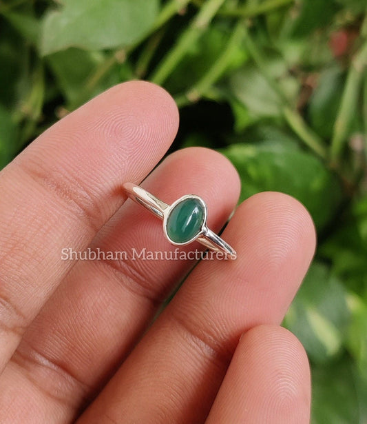 Natural Green Onyx Ring, 925 Sterling Silver Ring, Green Stone, Cabochon Gemstone, Dainty Silver Ring, Minimalist Ring, Tiny Onyx Ring