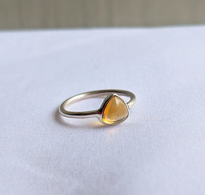 Natural Citrine Ring, 925 Sterling Silver Ring, Citrine Jewelry, Minimalist Stone Ring, Yellow Gemstone Ring, Tiny Dainty Ring, Gift for Her