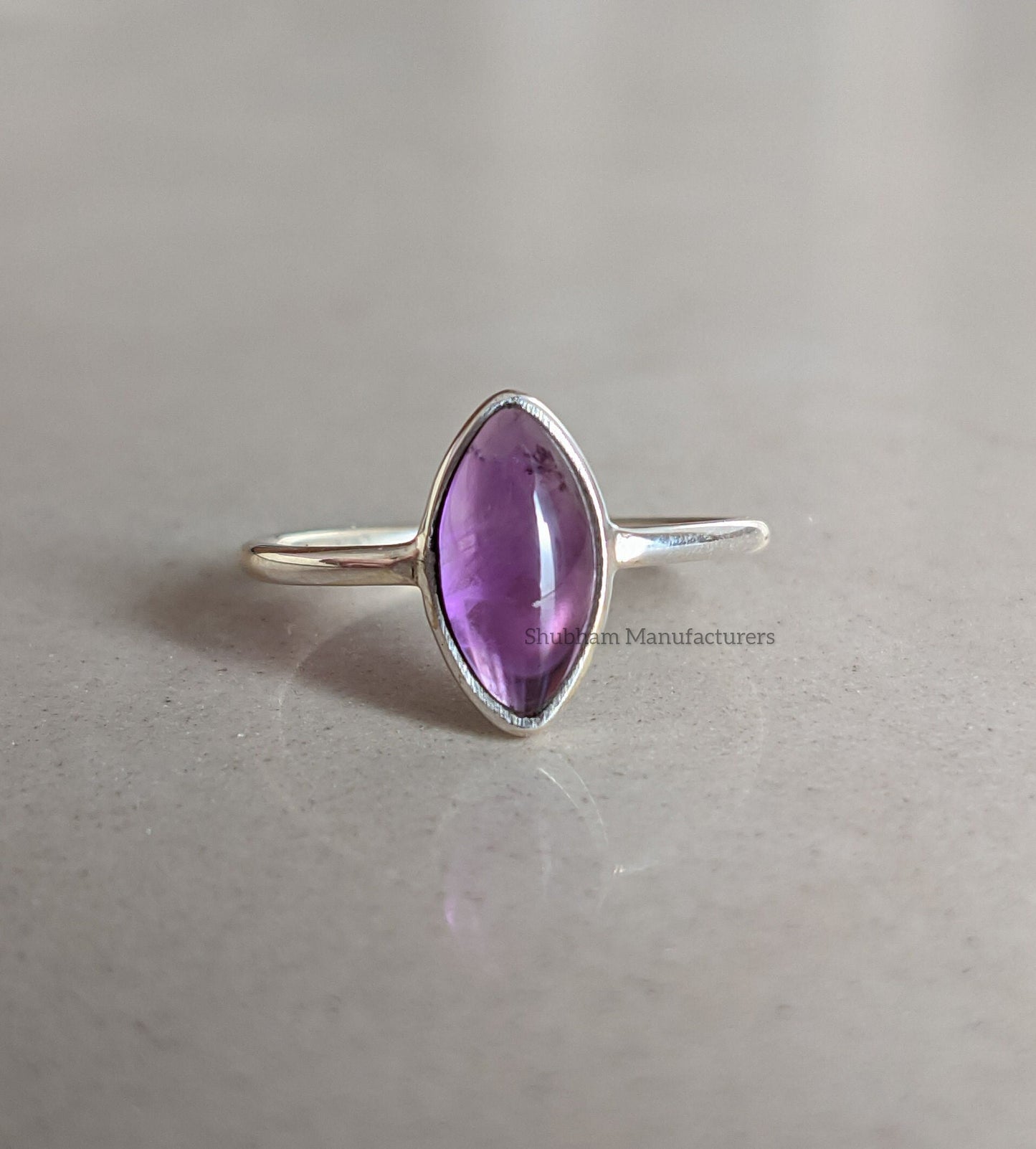 Natural Amethyst Ring, 925 Sterling Silver Ring, Purple Amethyst Jewelry, Cabochon Stone Ring, Marquise Gemstone, Birthstone Ring for Women