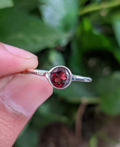 Garnet Birthstone Ring, 925 Sterling Silver, Dainty Silver Ring, Red Garnet Jewelry, Natural Gemstone Ring, Gift for Her, Womens Garnet Ring