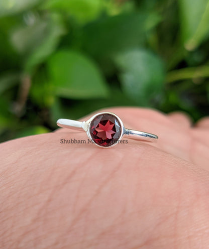 Garnet Birthstone Ring, 925 Sterling Silver, Dainty Silver Ring, Red Garnet Jewelry, Natural Gemstone Ring, Gift for Her, Womens Garnet Ring