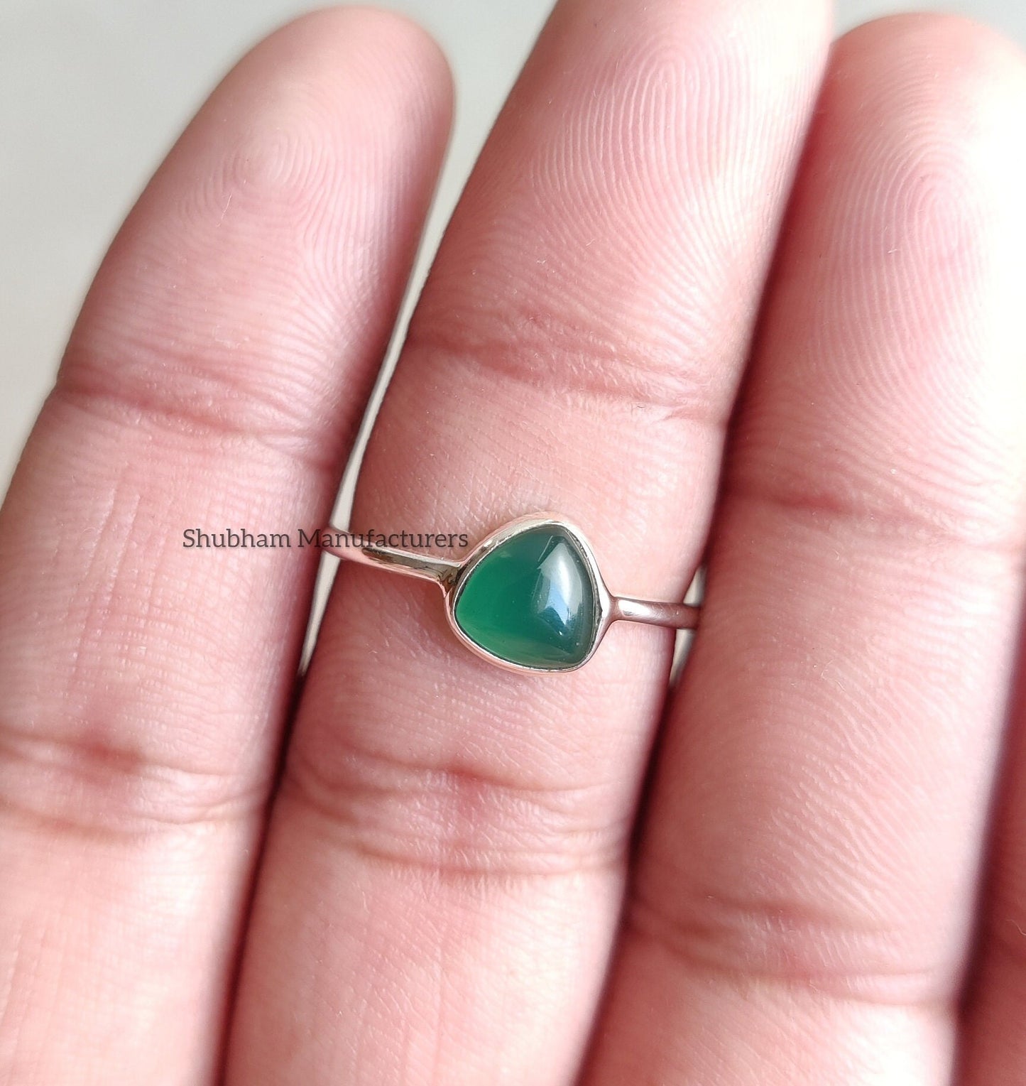 Natural Green Onyx Ring, 925 Sterling Silver Ring, Tiny Gemstone Ring, Dainty Onyx Ring, Birthstone Ring, Thin Band Ring, Handmade Jewelry