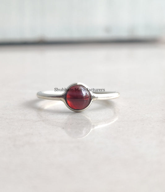 Natural Garnet Ring, 925 Sterling Silver Ring, Tiny Garnet Minimalist Ring, Dainty Gemstone Ring, January Birthstone Ring, Simple Ring