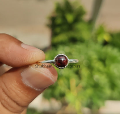 Natural Garnet Ring, 925 Sterling Silver Ring, Tiny Garnet Minimalist Ring, Dainty Gemstone Ring, January Birthstone Ring, Simple Ring