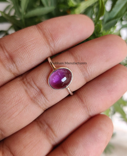 Natural Amethyst Ring, 925 Sterling Silver Ring, Purple Amethyst Jewelry, Everyday Ring for Women, Cabochon Gemstone Ring, Handmade Gift