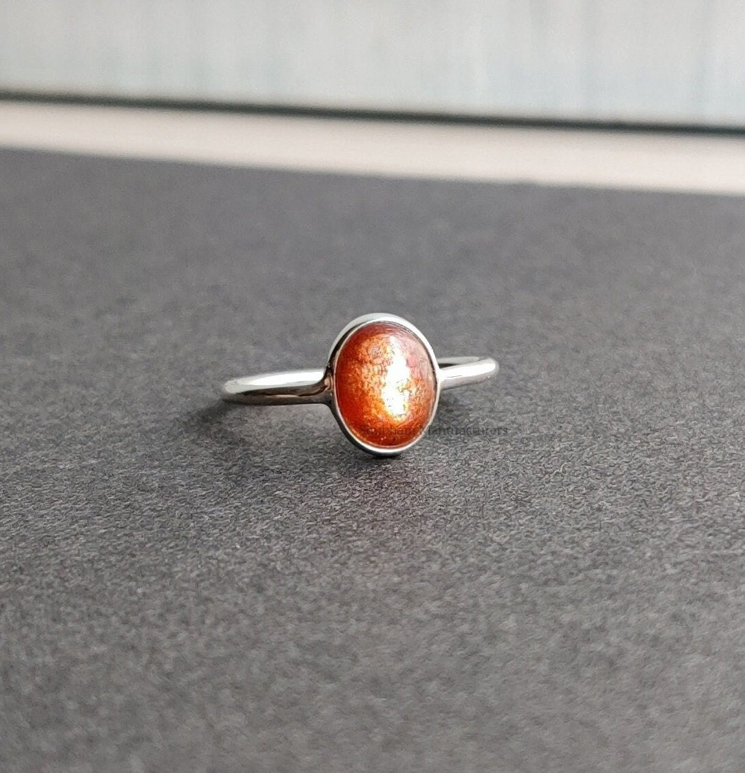 Sun Stone Ring, 925 Sterling Silver Ring, Sunstone Jewelry, Natural Gemstone Ring, Silver Birthstone Ring, Handmade Gift for Her, Stone Ring