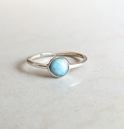 Natural Larimar Ring, 925 Sterling Silver Ring, Blue Gemstone Ring, Tiny Dainty Ring, Handmade Gift for Her, Larimar Jewelry for Women