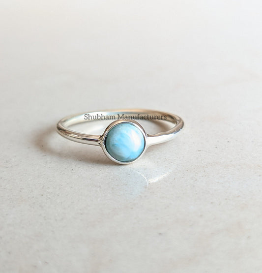 Natural Larimar Ring, 925 Sterling Silver Ring, Blue Gemstone Ring, Tiny Dainty Ring, Handmade Gift for Her, Larimar Jewelry for Women