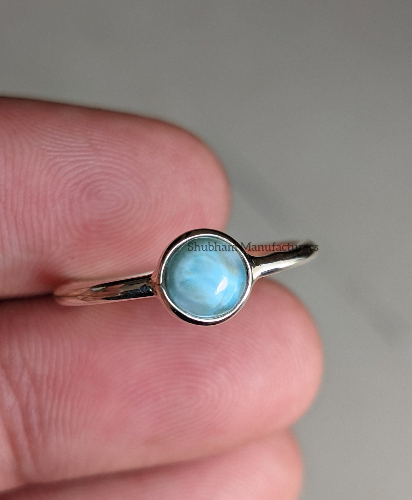 Natural Larimar Ring, 925 Sterling Silver Ring, Blue Gemstone Ring, Tiny Dainty Ring, Handmade Gift for Her, Larimar Jewelry for Women