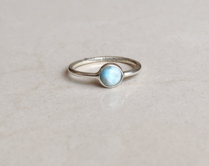 Natural Larimar Ring, 925 Sterling Silver Ring, Blue Gemstone Ring, Tiny Dainty Ring, Handmade Gift for Her, Larimar Jewelry for Women