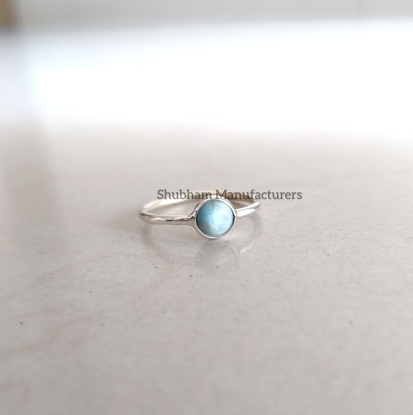Natural Larimar Ring, 925 Sterling Silver Ring, Blue Gemstone Ring, Tiny Dainty Ring, Handmade Gift for Her, Larimar Jewelry for Women