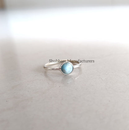 Natural Larimar Ring, 925 Sterling Silver Ring, Blue Gemstone Ring, Tiny Dainty Ring, Handmade Gift for Her, Larimar Jewelry for Women