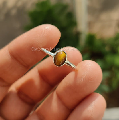 Tiger Eye Ring, 925 Sterling Silver, Minimalist Gemstone Ring, Dainty Birthstone Ring, Tiger Eye Jewelry for Her, Tiny Stone Ring for Women