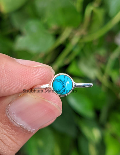 Minimalist Turquoise Ring, 925 Sterling Silver Ring, Natural Turquoise Jewelry, Tiny Gemstone Ring, Cabochon Stone, Silver Turquoise Ring