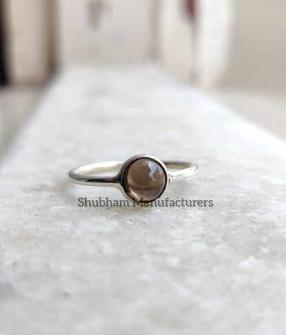 Natural Smoky Quartz Ring, 925 Sterling Silver Ring, Tiny Gemstone Ring, Minimalist Quartz Ring, Smoky Quartz Jewelry, Handmade Gift for Her