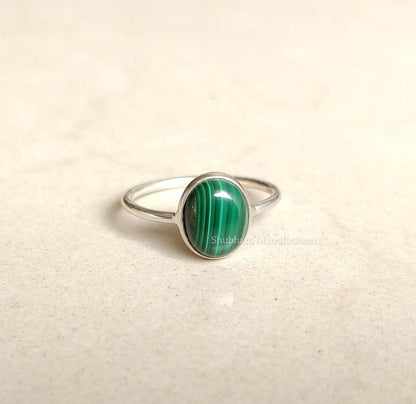 Malachite Ring, 925 Sterling Silver Ring, Malachite Silver Jewelry, Oval Shape Ring, Stackable Gemstone Ring, Handmade Gift for Her,
