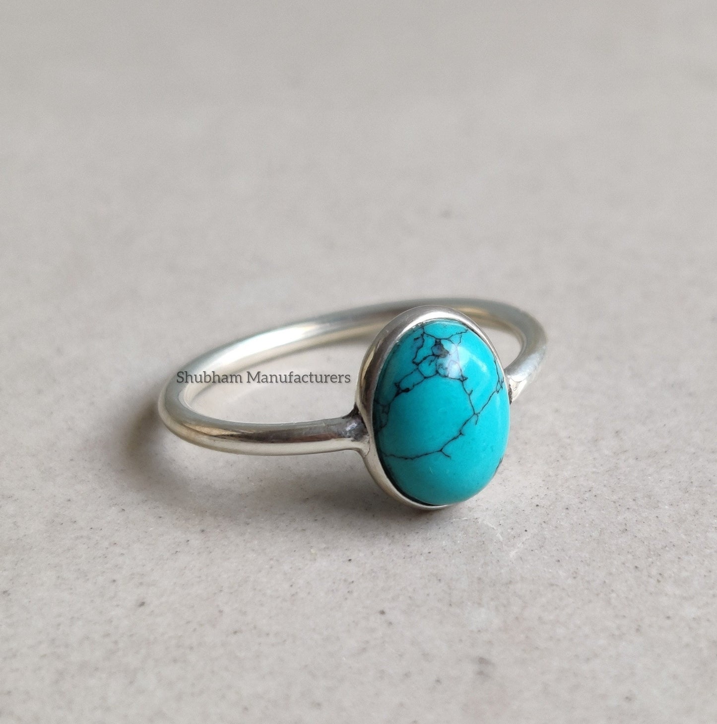 Turquoise Ring, 925 Sterling Silver Ring, Natural Stone, Cabochon Gemstone, Handmade Gift for Her, Everyday Simple Jewelry, Stacking ring