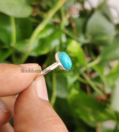 Turquoise Ring, 925 Sterling Silver Ring, Natural Stone, Cabochon Gemstone, Handmade Gift for Her, Everyday Simple Jewelry, Stacking ring