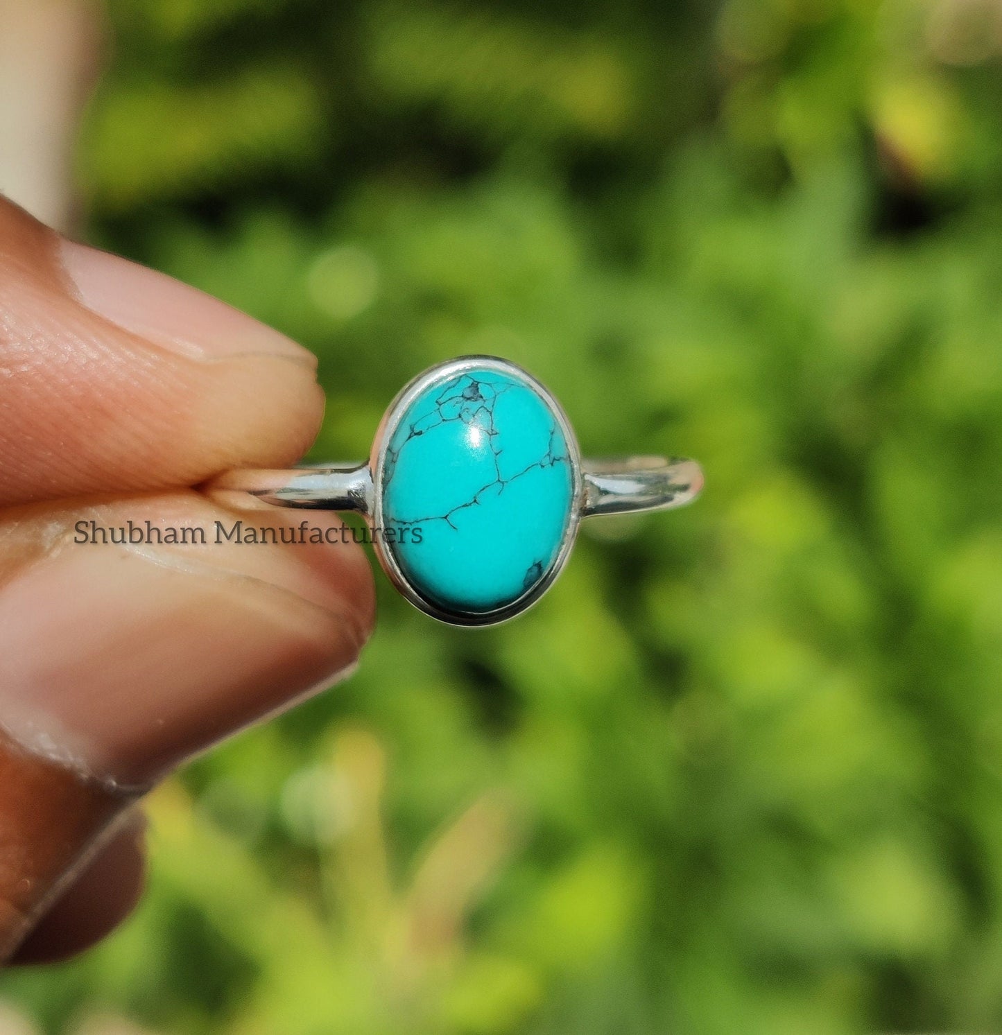 Turquoise Ring, 925 Sterling Silver Ring, Natural Stone, Cabochon Gemstone, Handmade Gift for Her, Everyday Simple Jewelry, Stacking ring